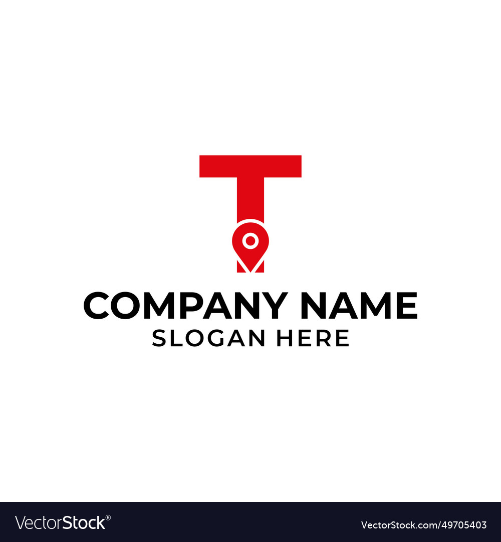 Letter t logo with location icon pointer vector image Letter t logo with location icon pointer