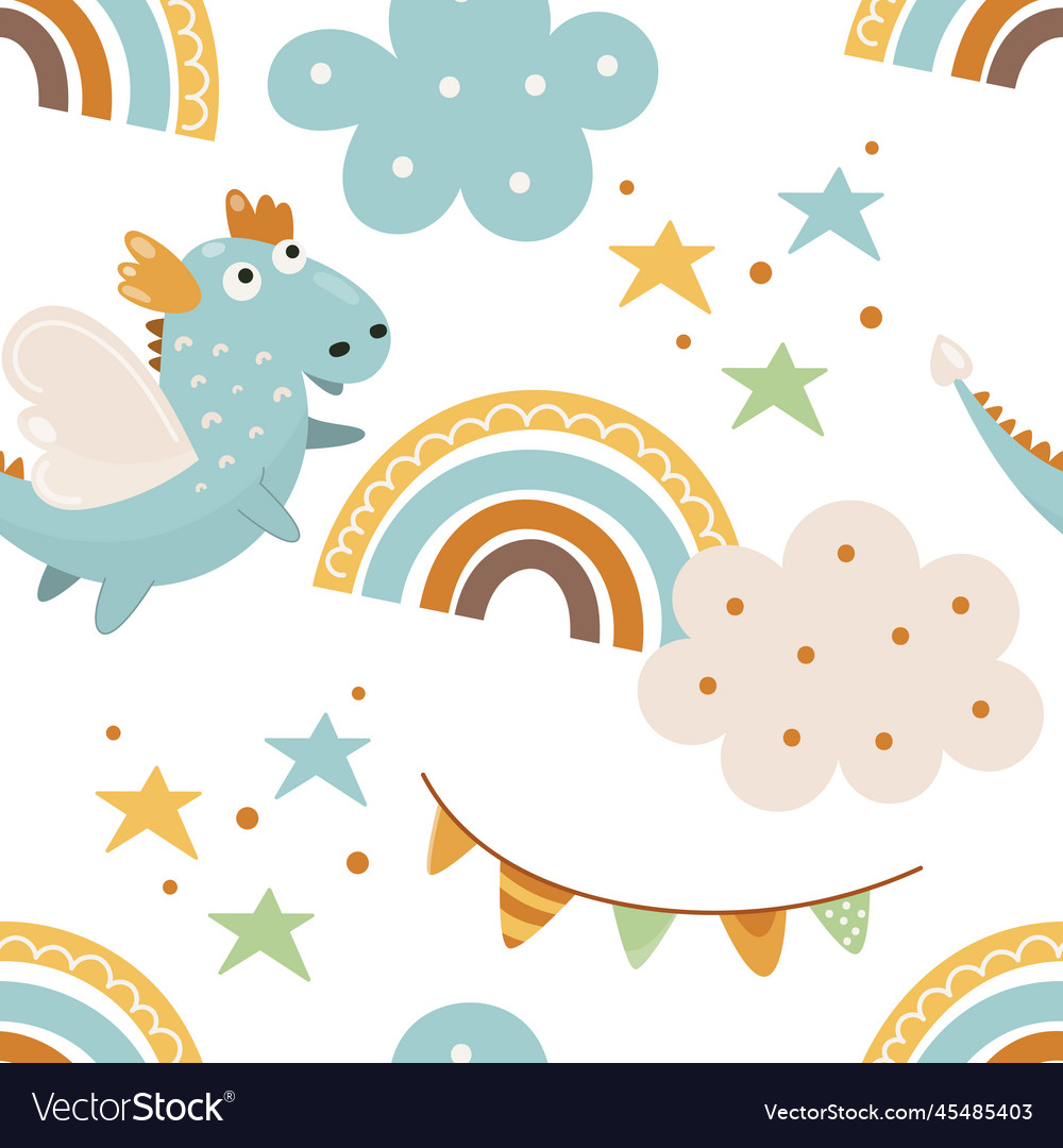 Magic pattern rainbow dragons holiday elements vector image Magic pattern rainbow dragons holiday elements