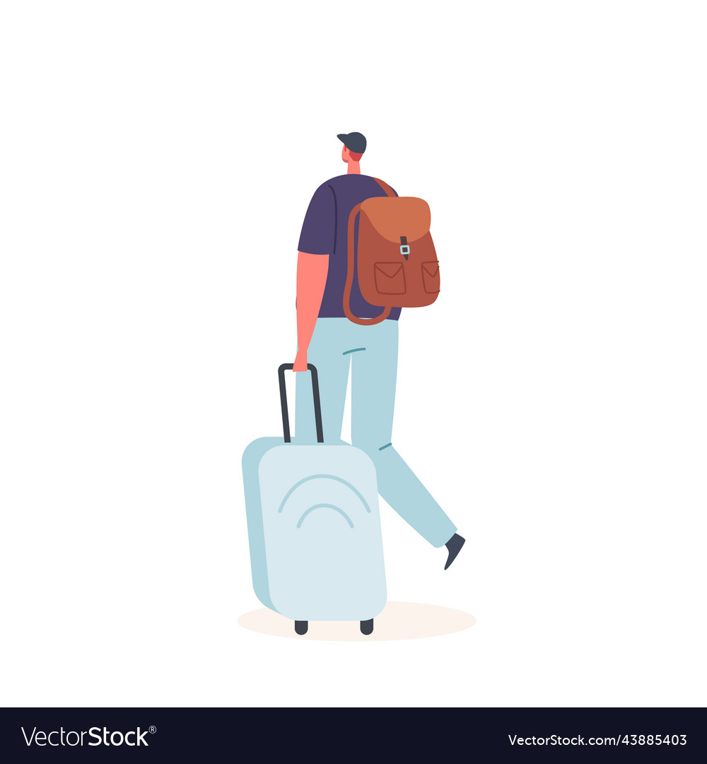 Male character in summer clothes and backpack hold