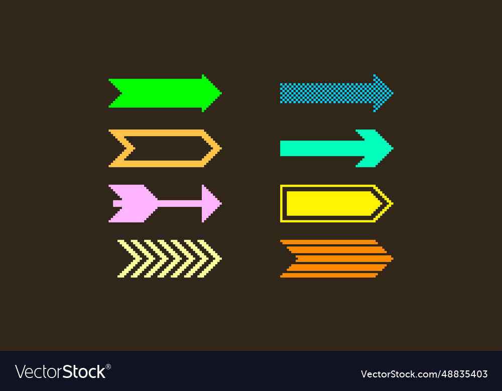 Pixel art set of different arrows Royalty Free Vector Image