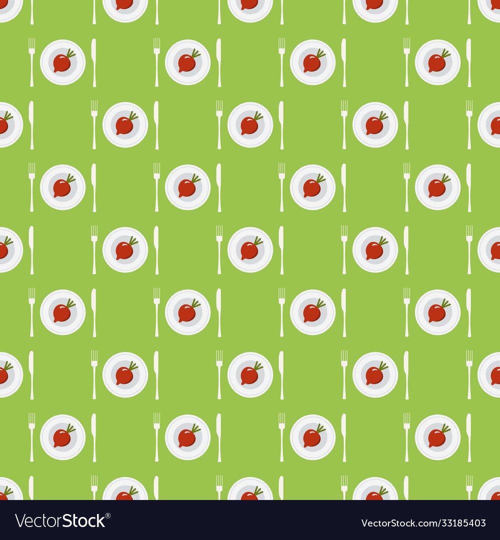 Seamless pattern with beetroots on plates