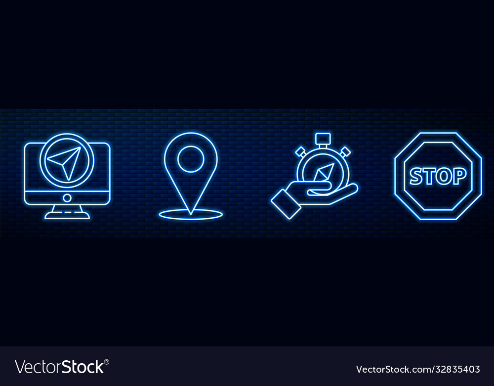 Set line compass monitor with location marker vector image Set line compass monitor with location marker