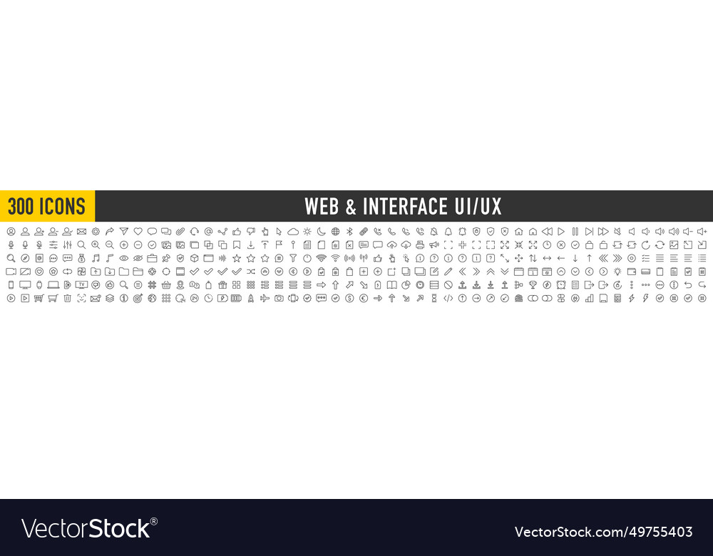 Set von 300 Interface ui ux web icons in line vector image Set von 300 Interface ui ux web icons in line