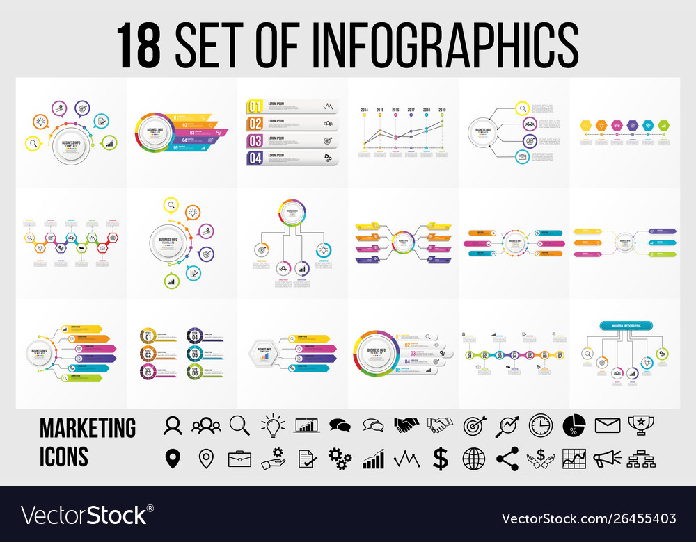 Set of infographics elements design template vector image Set of infographics elements design template