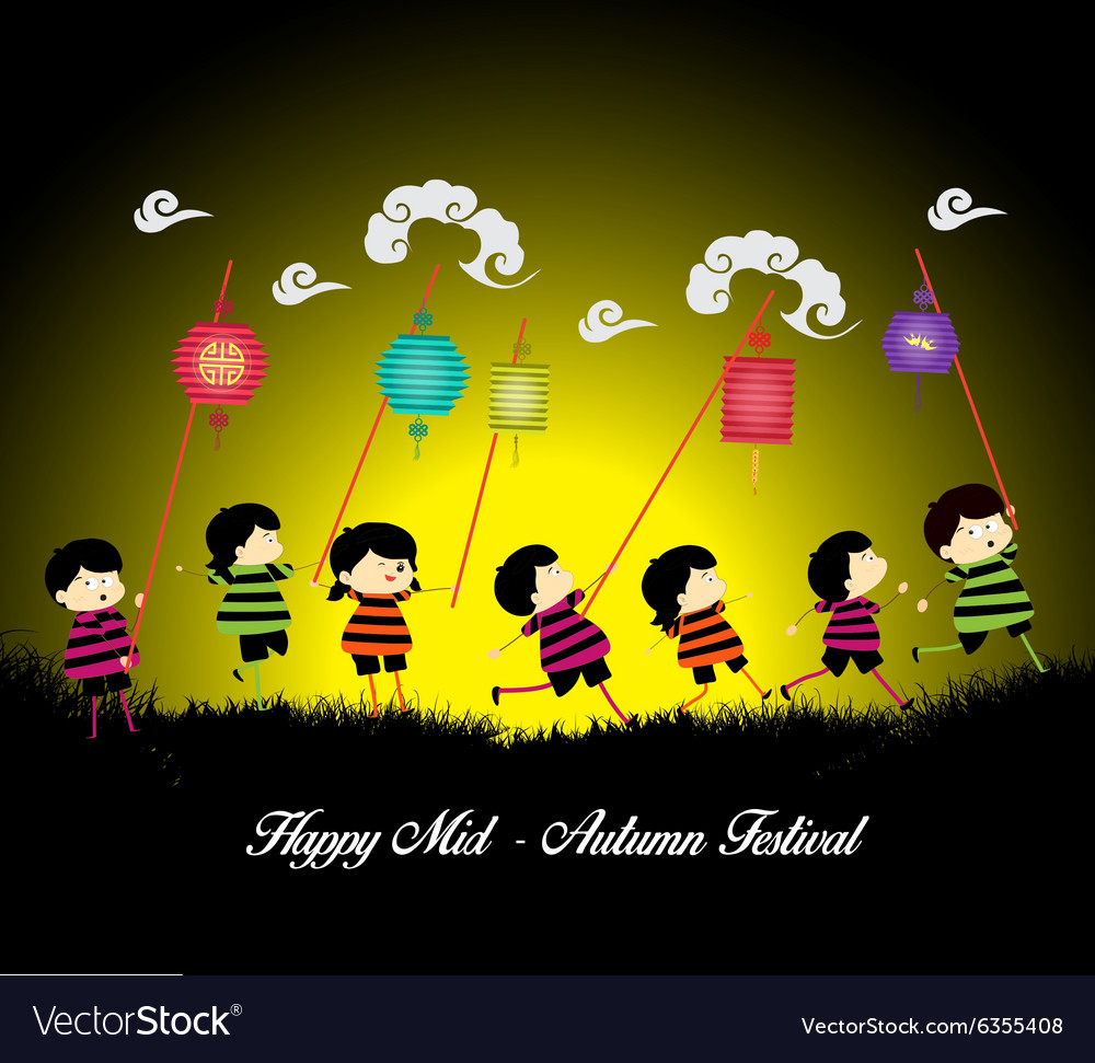 Mid autumn festival background with kids playing