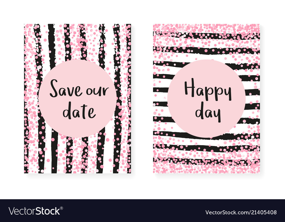 Pink glitter cards with dots and sequins wedding vector image Pink glitter cards with dots and sequins wedding