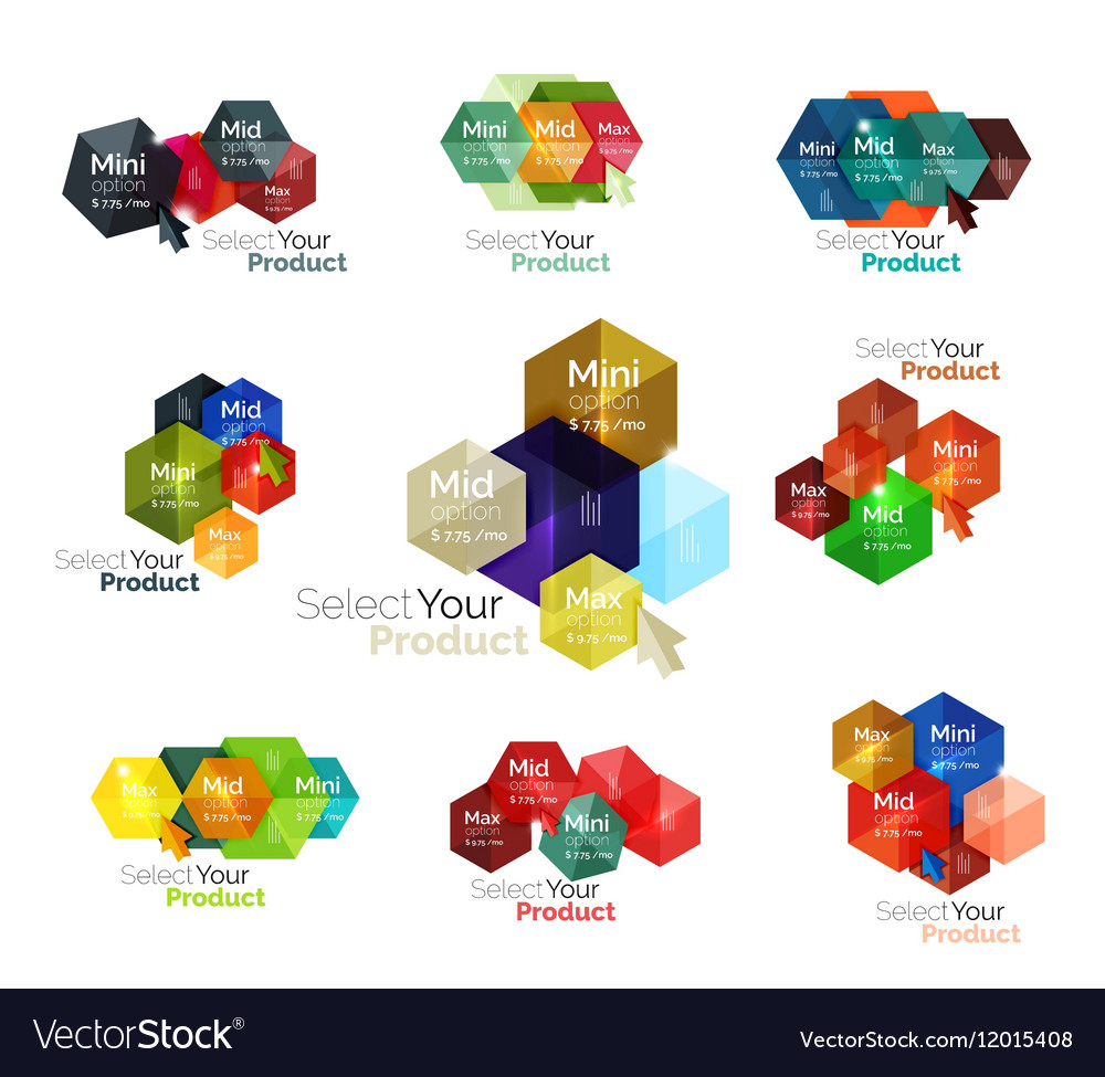 Set of hexagon navigation option diagrams