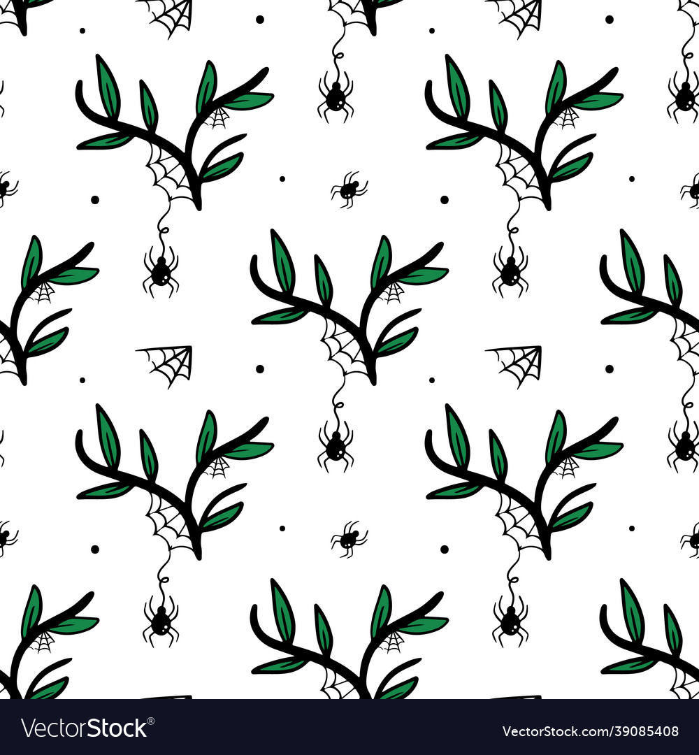 Spiders hanging on web branches pattern vector image Spiders hanging on web branches pattern