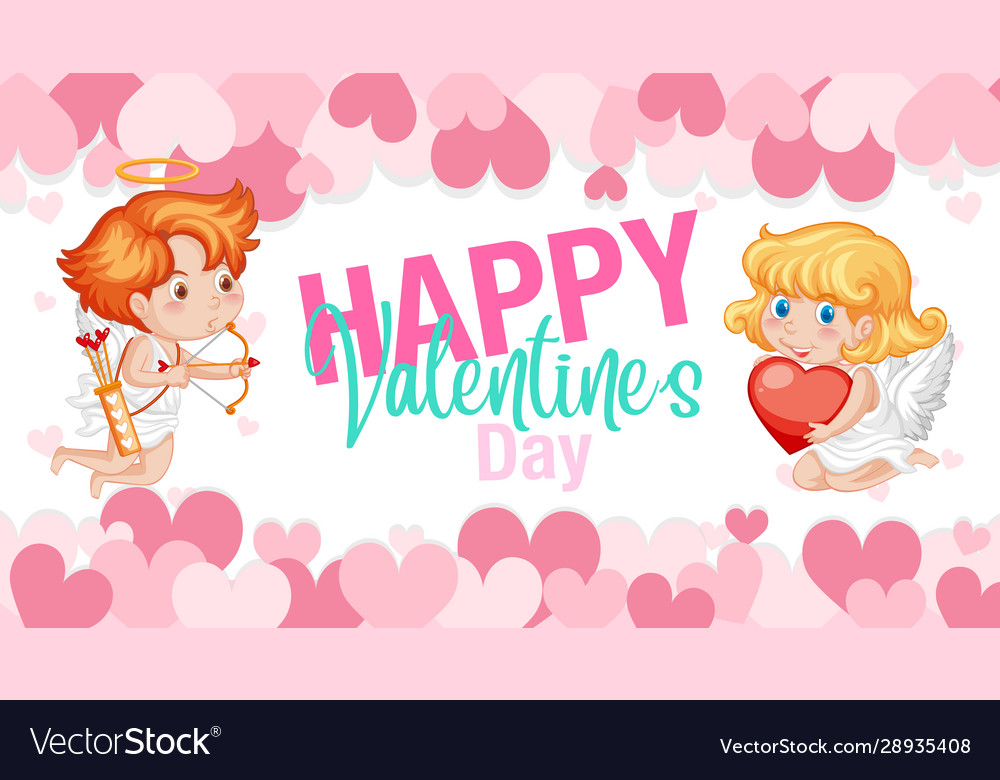 Valentine theme with cupids and pink hearts