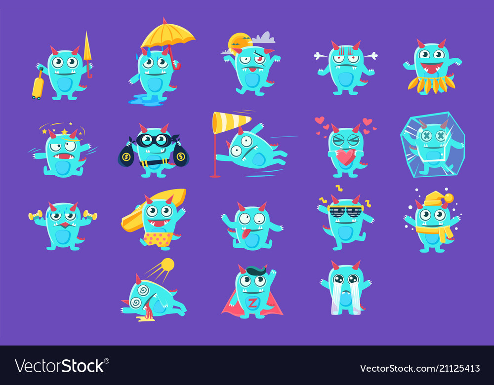 Blue dragon character activities set vector image Blue dragon character activities set