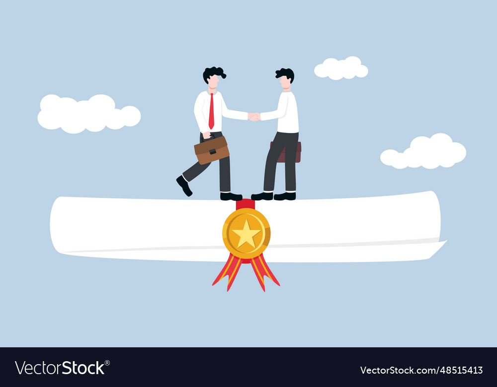 Businessman handshake client on job certificate Vector Image