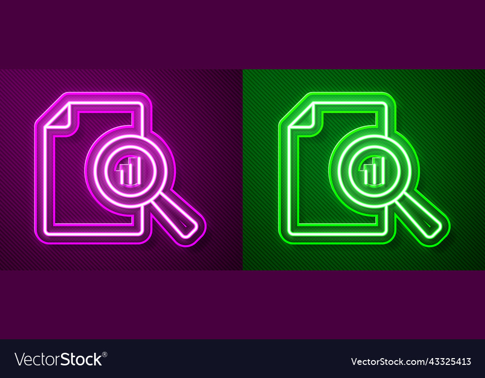 Glowing neon line document with graph chart icon vector image Glowing neon line document with graph chart icon