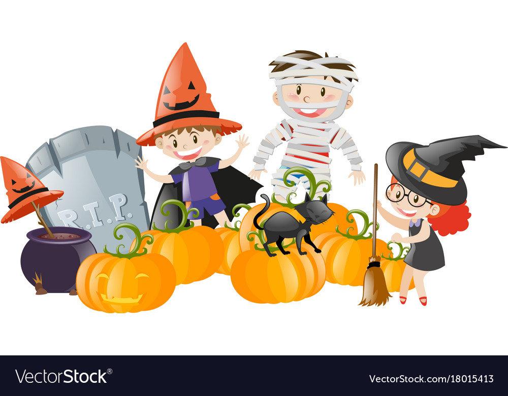 Kids in halloween costume Royalty Free Vector Image