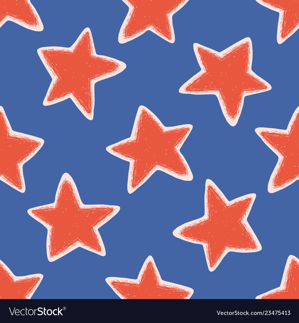 Red Blue Star Seamless Pattern