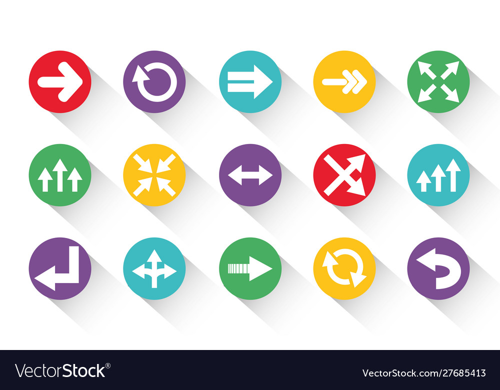 Set round block color arrows icons with shadow
