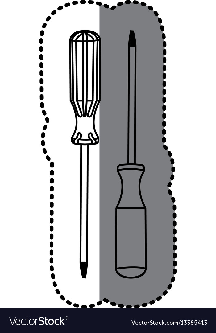 Sticker monochrome line contour of screwdrivers