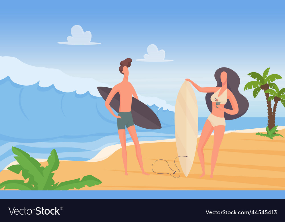 Surfer couple people with surfboards on summer Vector Image