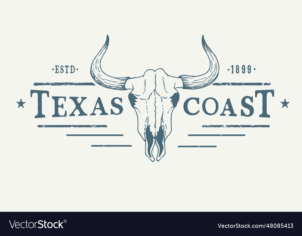 Texas coast western logotype with bull skull Vector Image