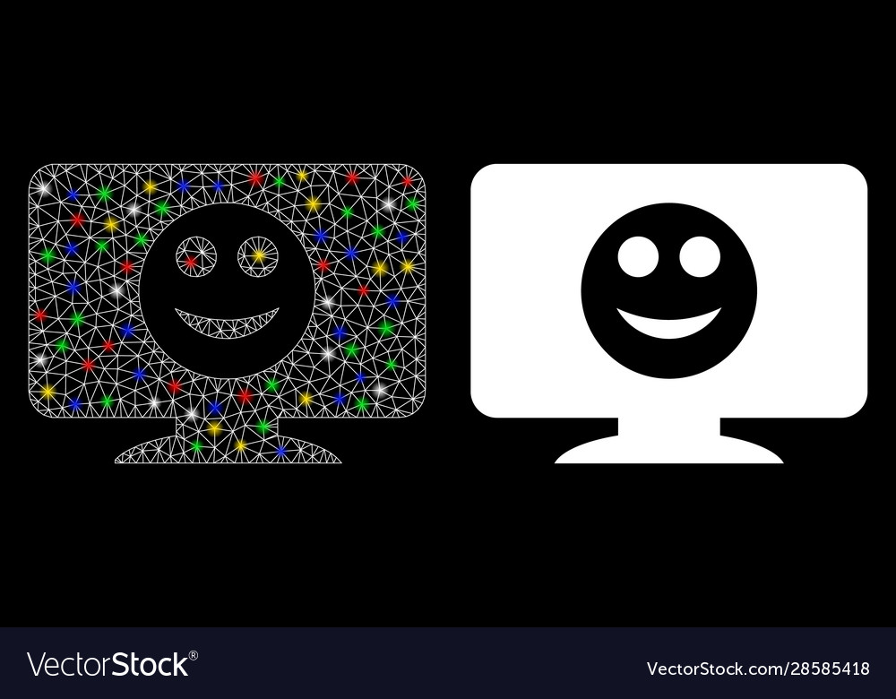 Bright mesh network display smile icon with flare vector image Bright mesh network display smile icon with flare