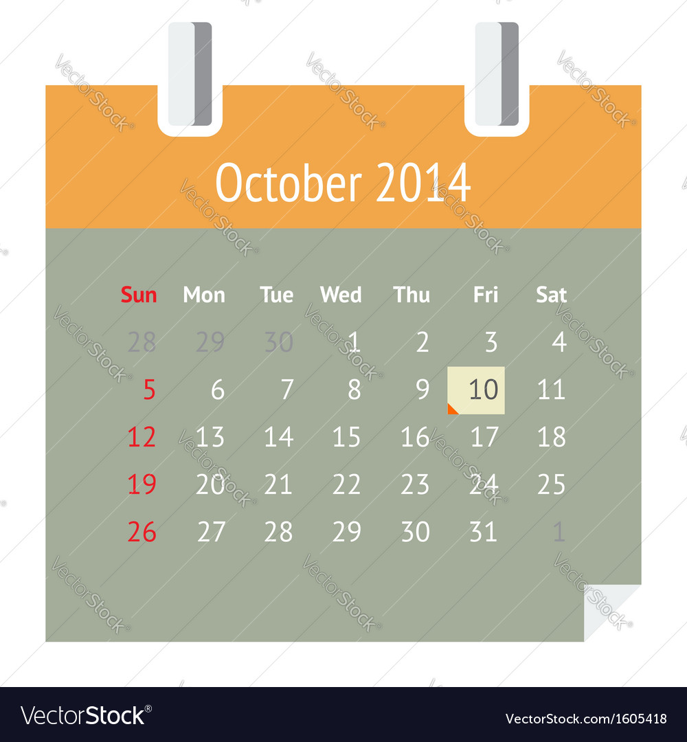 Calendar Page For October 2014 Royalty Free Vector Image