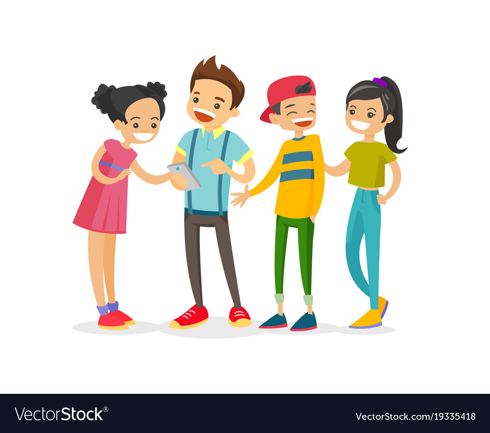 Teen friends chat on phone friendly Royalty Free Vector