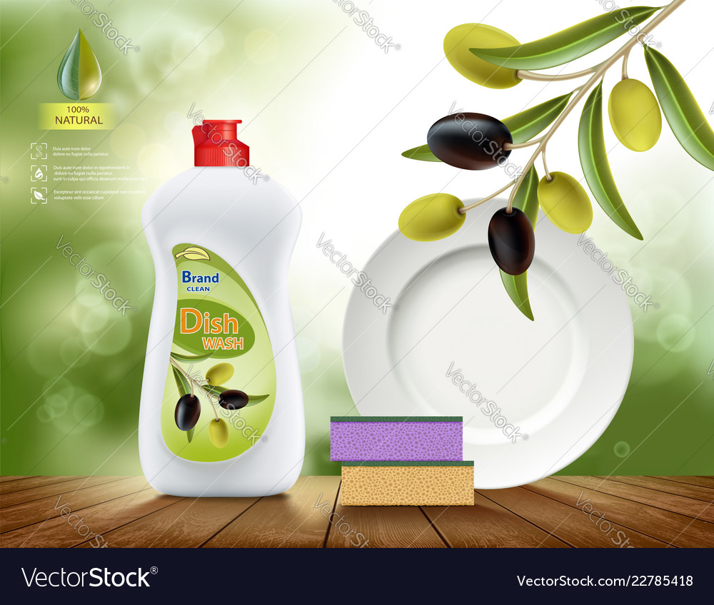 Dishwashing liquid soap with olive Royalty Free Vector Image