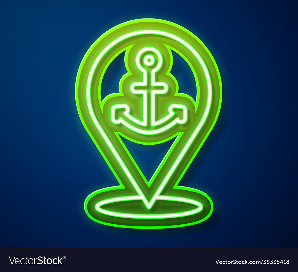 Glowing neon line map pointer with anchor icon vector image Glowing neon line map pointer with anchor icon