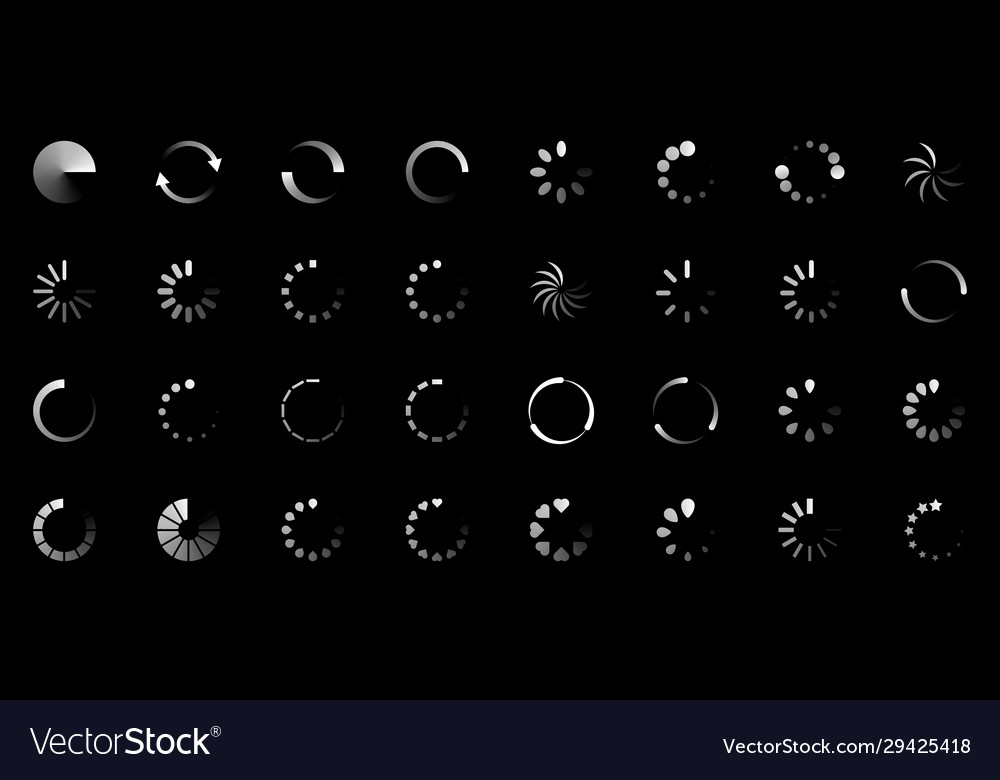 Isolated loading icon set on black background vector image Isolated loading icon set on black background