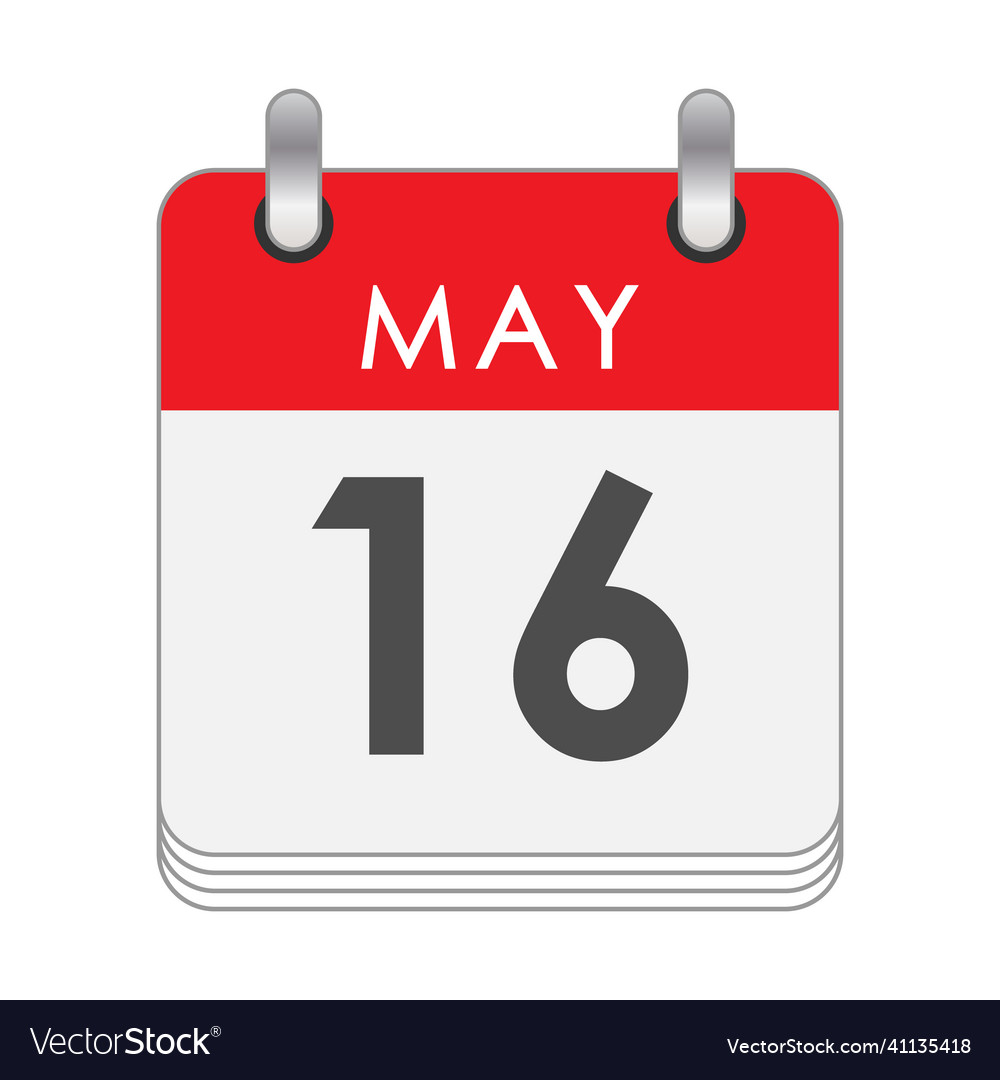 May 16 a leaf of the flip calendar with the date Vector Image