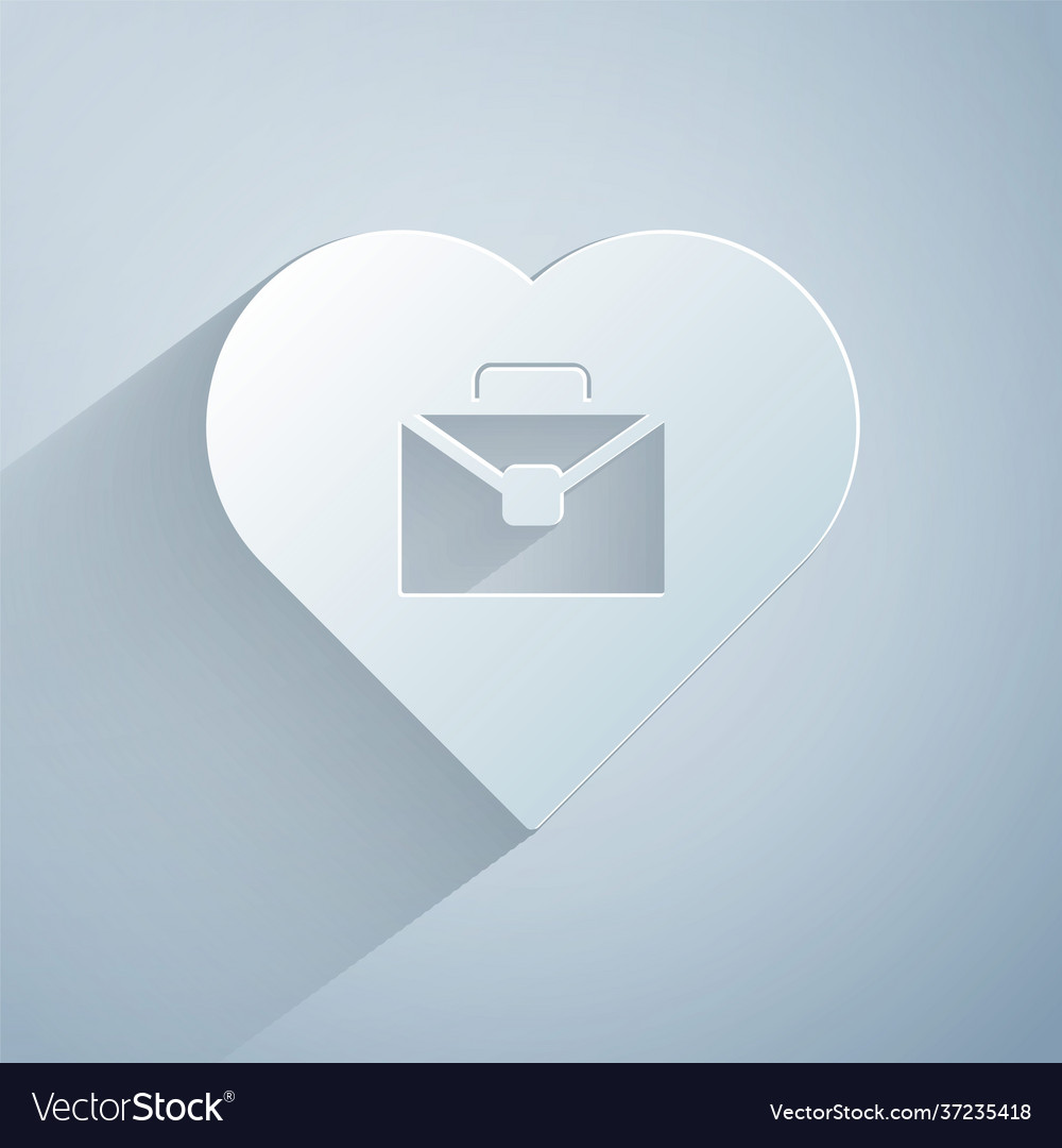 Paper cut heart with text work icon isolated