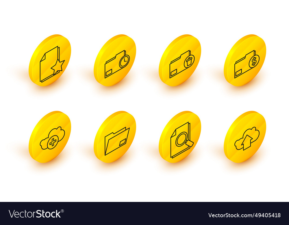 Set line cloud upload document with search folder vector image Set line cloud upload document with search folder