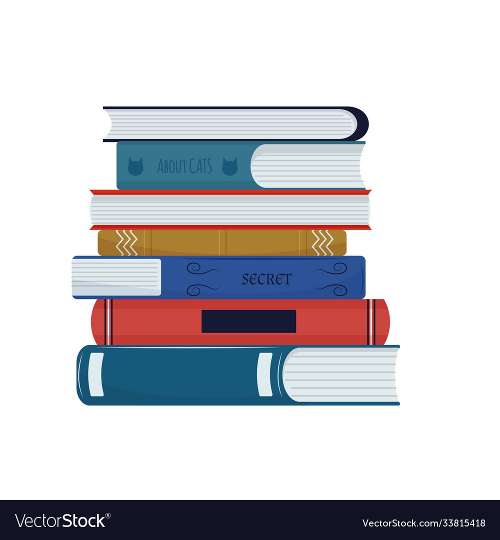 Stack different books in cartoon style isolated