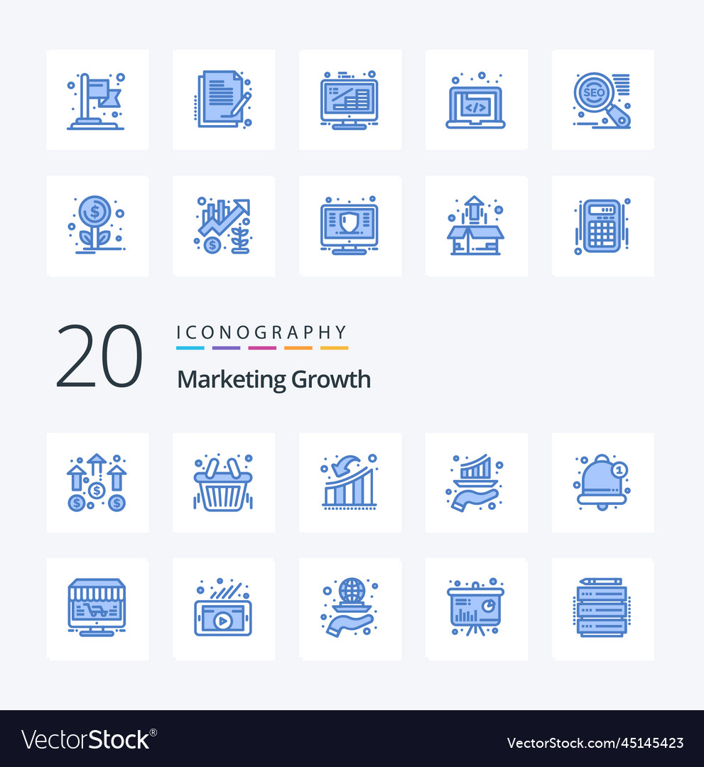 20 marketing growth blue color icon pack like