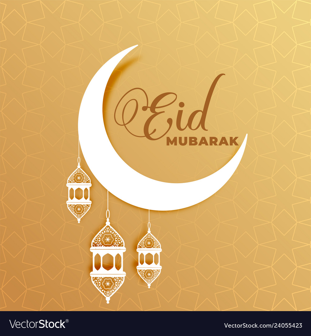 Attractive eid mubarak moon and lamps greeting Vector Image