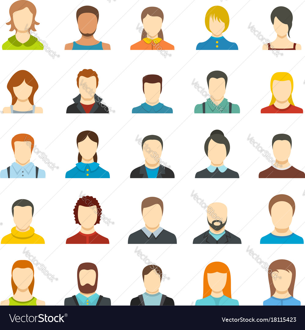 Avatar user icon set isolated flat style Vector Image