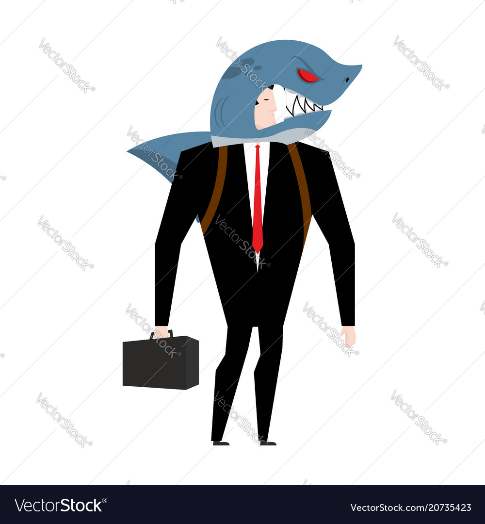 Businessman in suit of shark allegory business