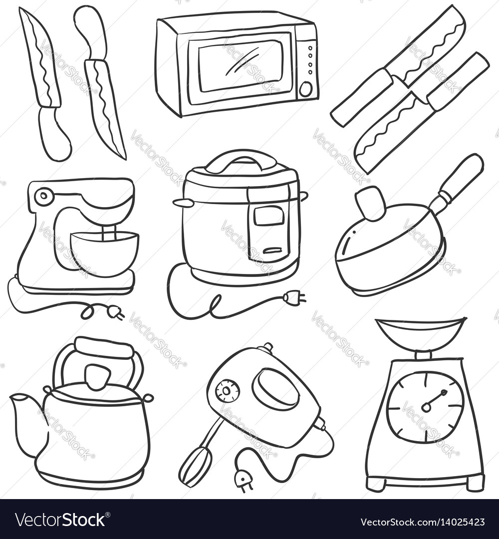 Doodle of kitchen set style cartoon Royalty Free Vector