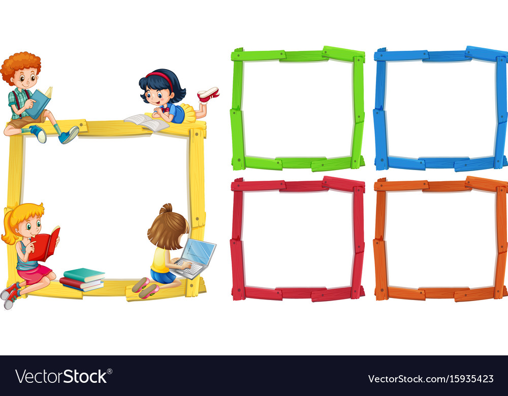 frame template with happpy children reading books vector image