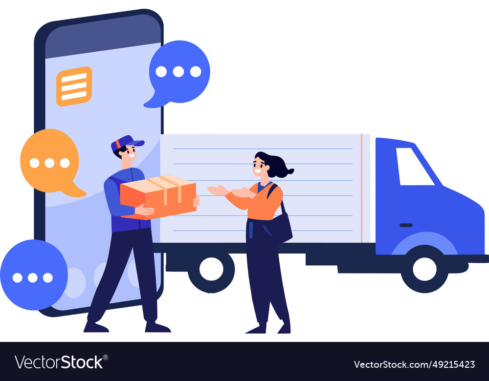 Hand drawn delivery man character with truck Vector Image