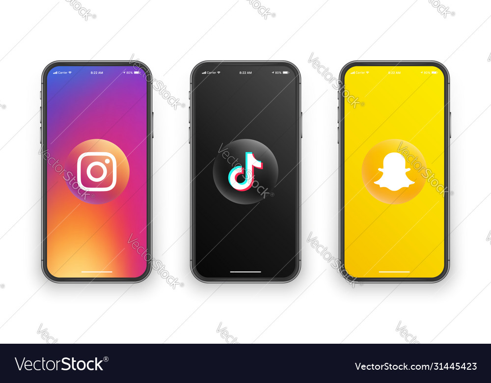 Instagram Tiktok Snapchat Logo On Iphone Screen Vector Image 7258