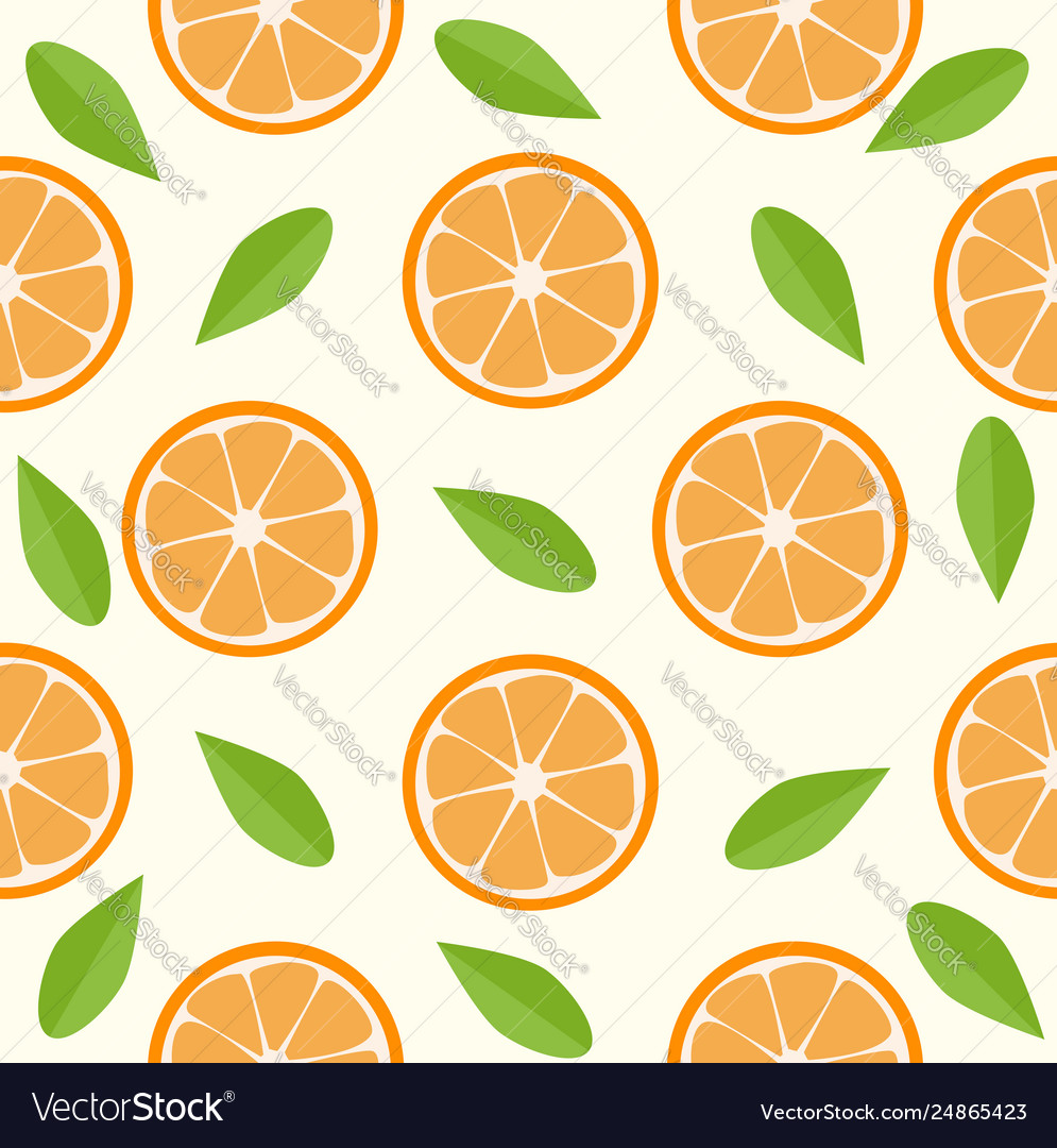 Oranges and leaves seamless pattern
