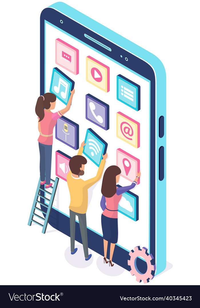 People working with development of mobile program vector image People working with development of mobile program