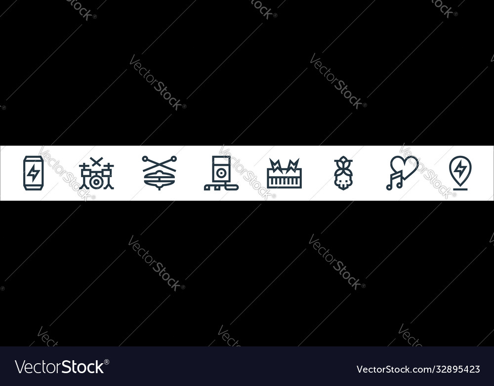Rock and roll line icons linear set quality vector image Rock and roll line icons linear set quality