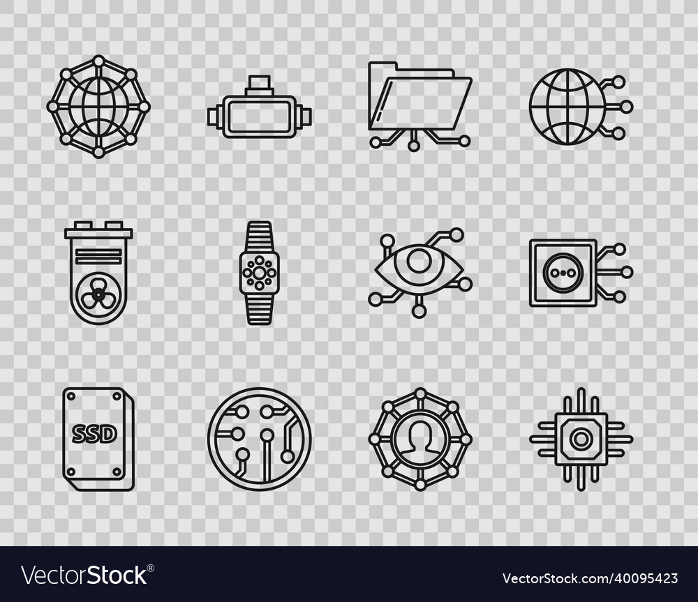 Set line ssd card processor folder and lock vector image Set line ssd card processor folder and lock