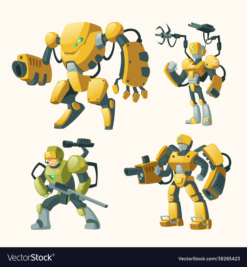 Set with androids robots cyborg humanoids