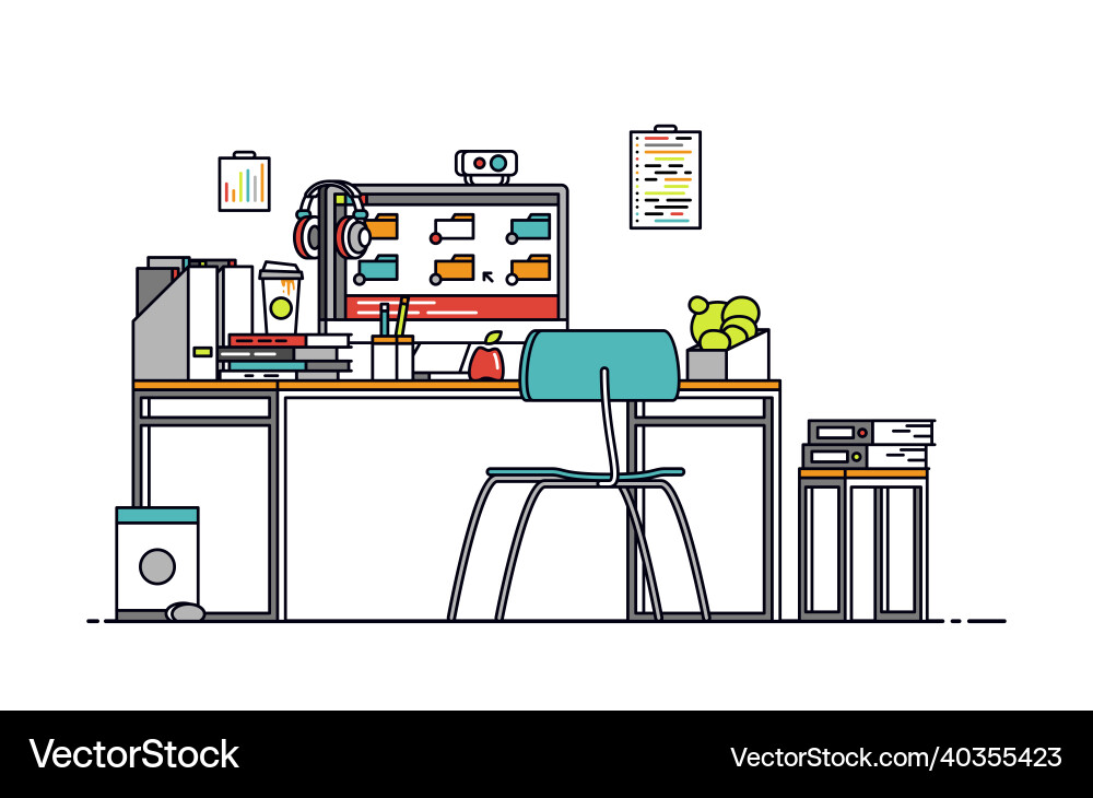 Thin line workplace Royalty Free Vector Image - VectorStock