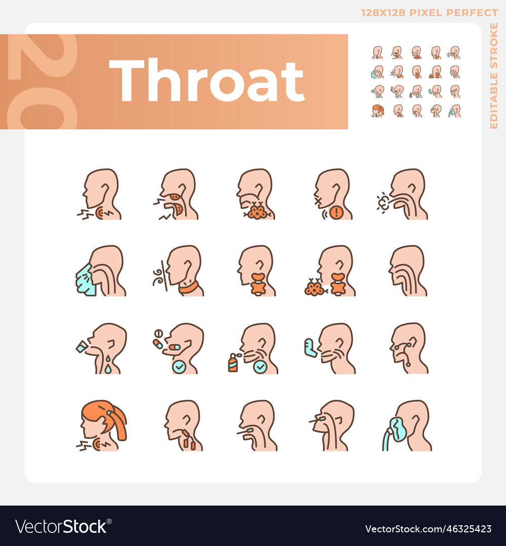 Throat pixel perfect rgb color icons set