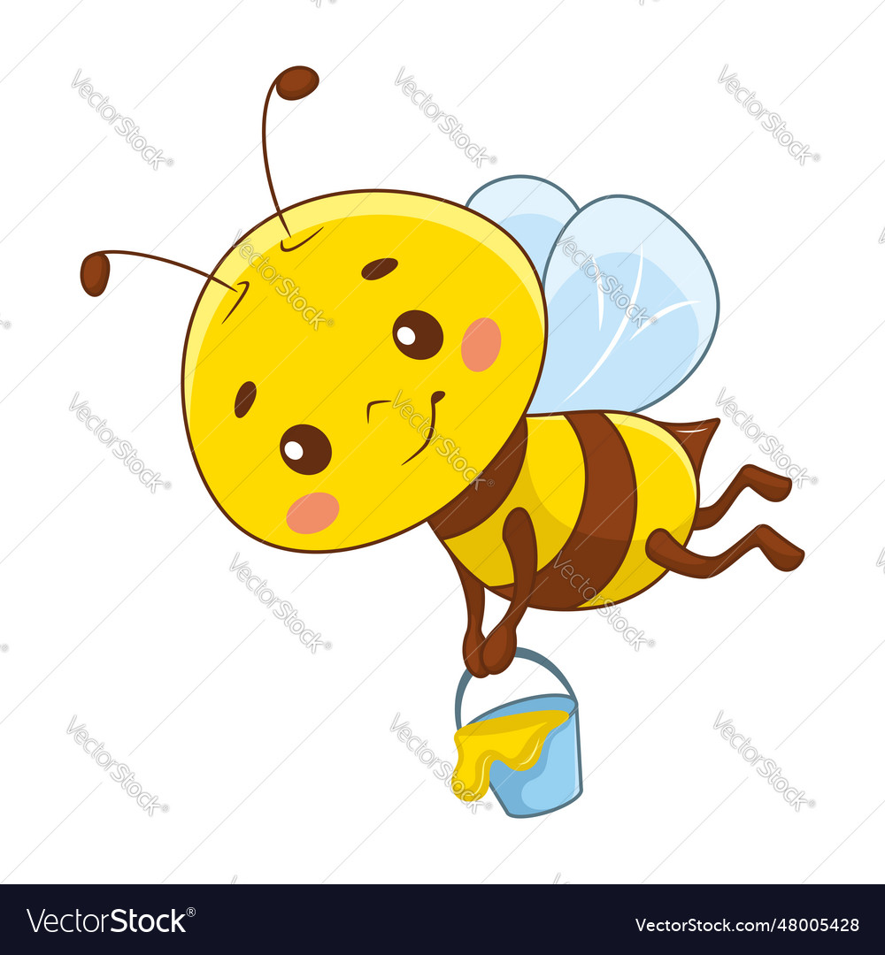 Cute Bee Flies With Bucket Full Of Honey Cartoon Vector Image