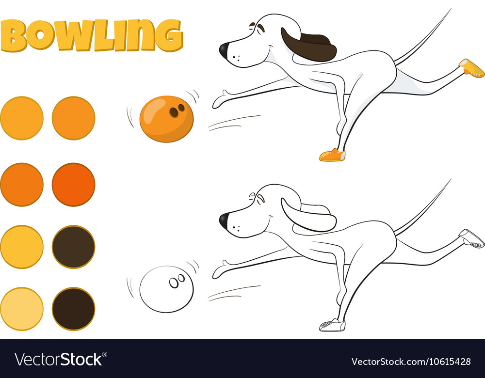 Lustiger Cartoon Hund Bowling Art des Sports spielen