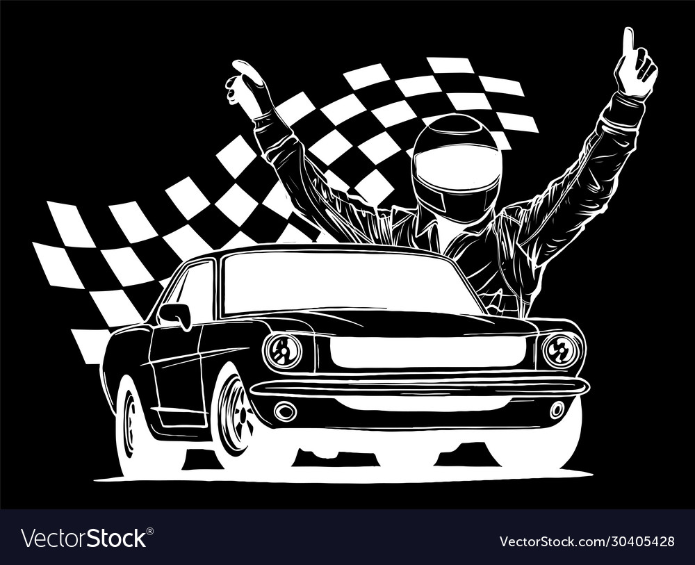 Racing car with checker flag Royalty Free Vector Image